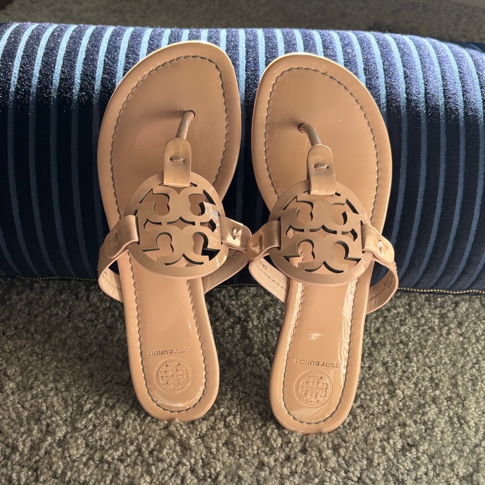 Tory Burch Pink/Tan Miller Logo Thong Sandals